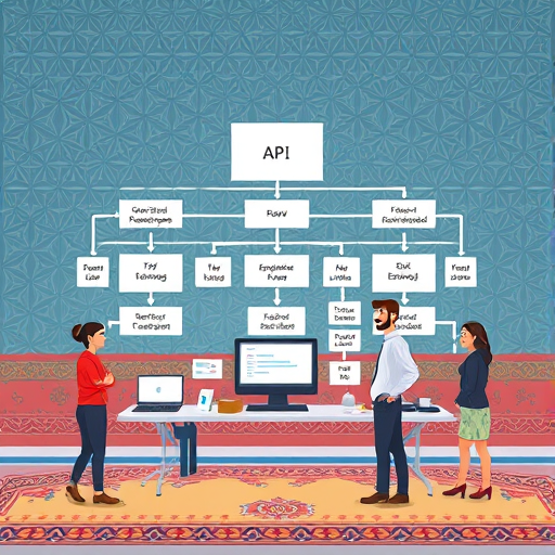modern API architecture diagram illustration showing client-
