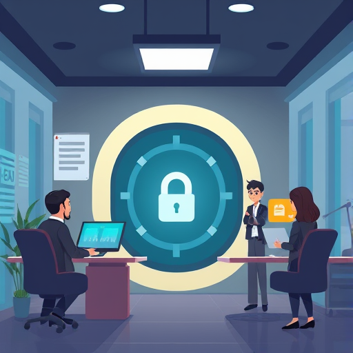 abstract representation of secure API key management, encrypted vault, Iranian tech motif, cartoon/tech style, no text