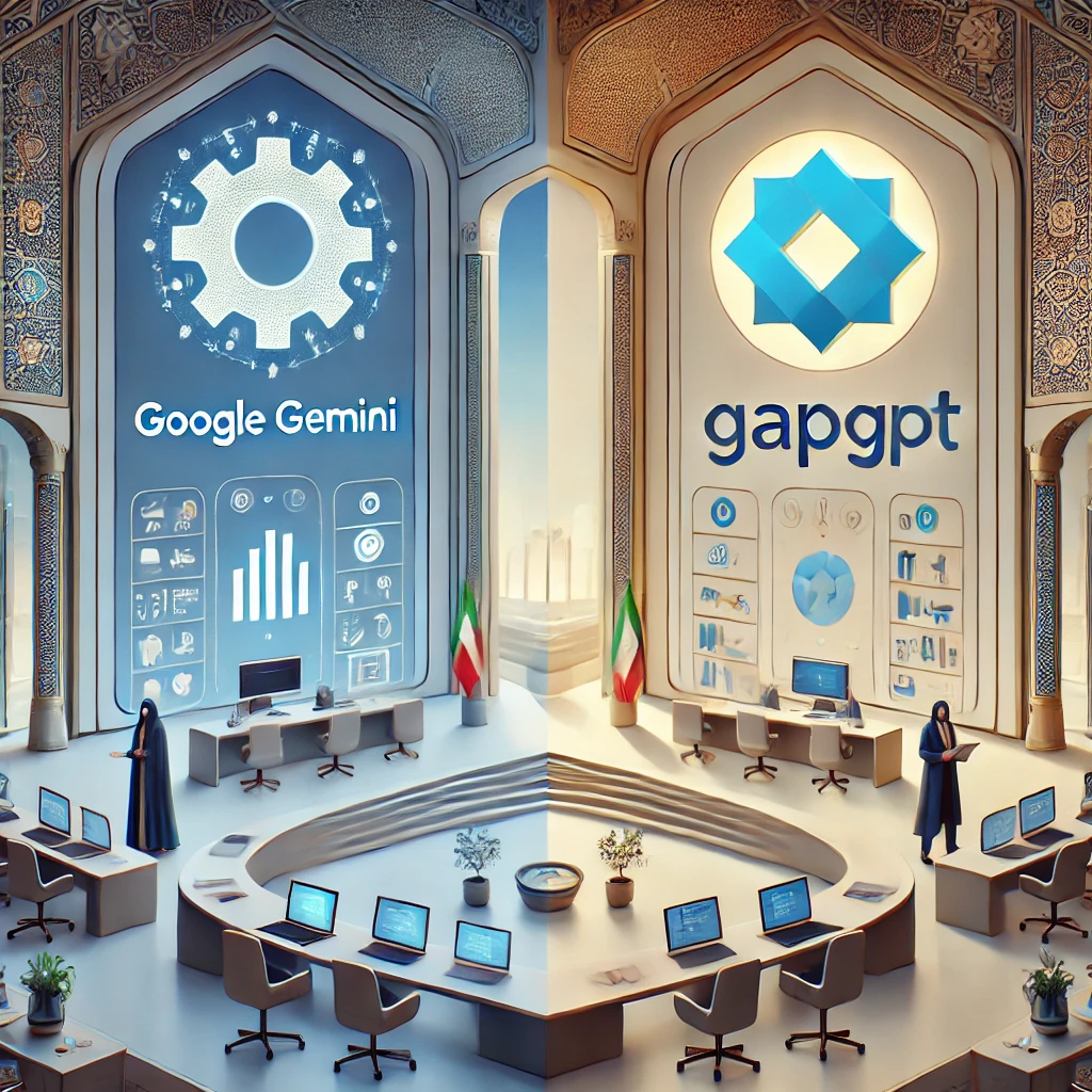 side-by-side comparison illustration of AI platforms: