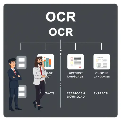 step-by-step animated checklist for OCR, upload image, choose language, preprocess, extract and download, clean minimal style, no text, dark theme-friendly