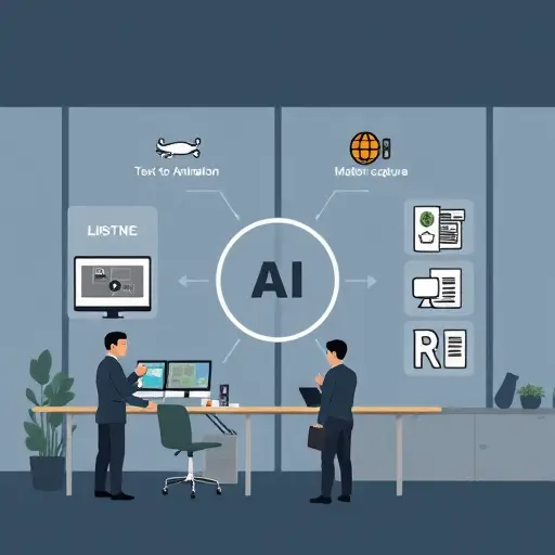 cartoon-style diagram of AI animation methods: text-to-video, image-to-animation, lip-sync, motion capture, with icons and arrows, dark UI theme, clean, no text