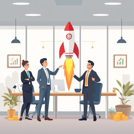 business branding benefits, cartoon animation: rocket-lifted logos, coins and speed icons, AI-powered design concept, brand uniqueness symbols, minimalist icons, text-free