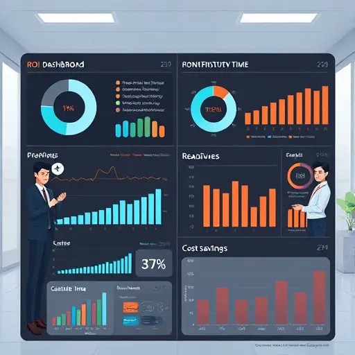 modern ROI dashboard illustration for medical AI, KPIs like turnaround time, sensitivity/