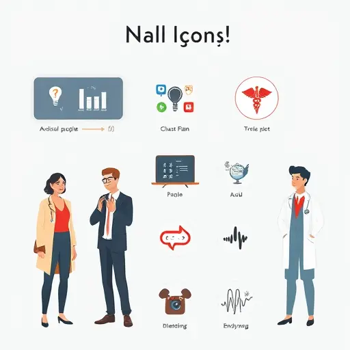 clean icon set of medical red flags (chest pain, stroke sign, shortness of breath, bleeding), minimal dark-