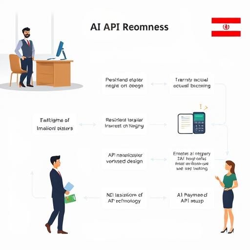 animated flowchart illustrating the process of obtaining and integrating an AI API key, including registration, verification, payment, and API setup steps;