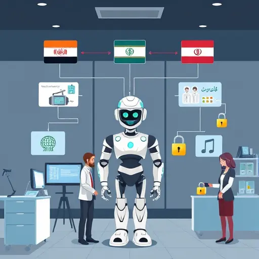 diagram showing integration of a medical AI robot with hospital systems (HIS, PACS, RIS) via HL7