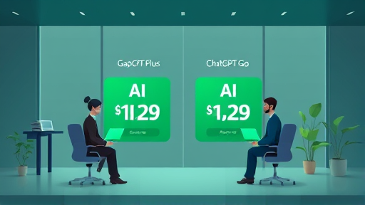 modern comparison chart, animated style, showing two AI pricing cards (GapGPT Plus vs ChatGPT Go), accent green colors, no text