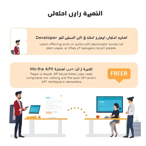 step by step cartoon illustration of API key acquisition process:'s workspace, no text
