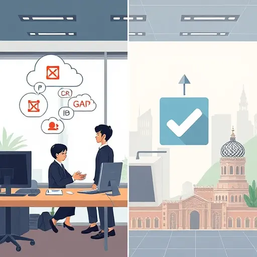 split-screen cartoon illustration:(cloud icons with block symbol), right side shows seamless connection to local GapGPT AI API server (), tech color palette, no text