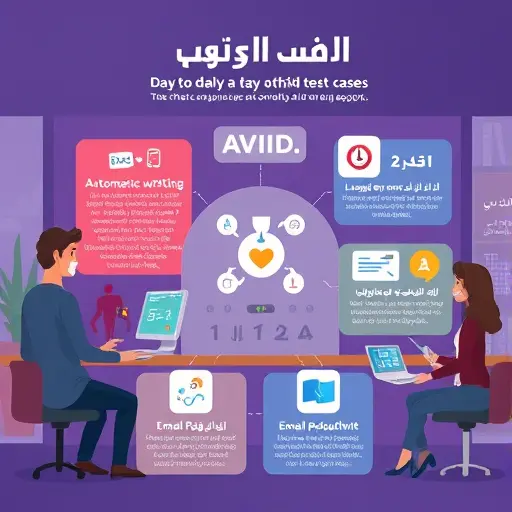 colorful cartoon infographic showing day-to-day AI use cases: automatic writing, language learning, email management, business productivity;