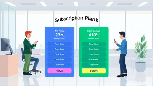 modern infographic comparing two subscription plans, AI icons and pricing tags, high-