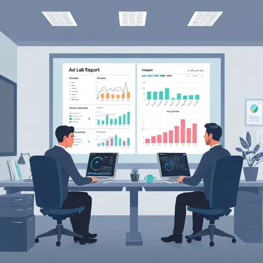 clean illustration of an AI platform analyzing a lab report, dark theme UI with highlighted values and H/