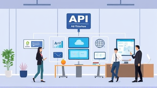 modern API architecture diagram illustration, animated data flow visualization from client app to GapGPT API and cloud AI models (OpenAI, Google)