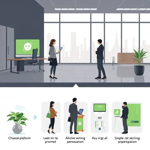 animated step-by-step illustration of AI image generation workflow: choosing platform, writing prompt, setting resolution, generating and refining outputs;