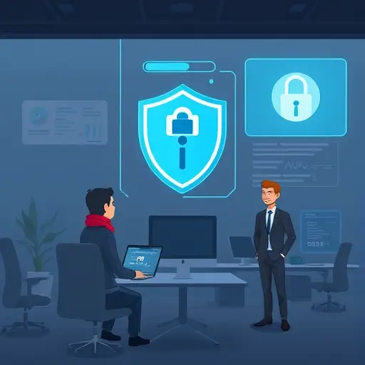 illustration of data privacy in healthcare AI: shield icon, anonymized patient card, lock symbol, dark Persian-themed UI,, no text