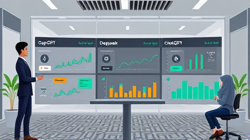 animated dashboard comparison between different AI solutions (GapGPT, Deepseek, ChatGPT)
