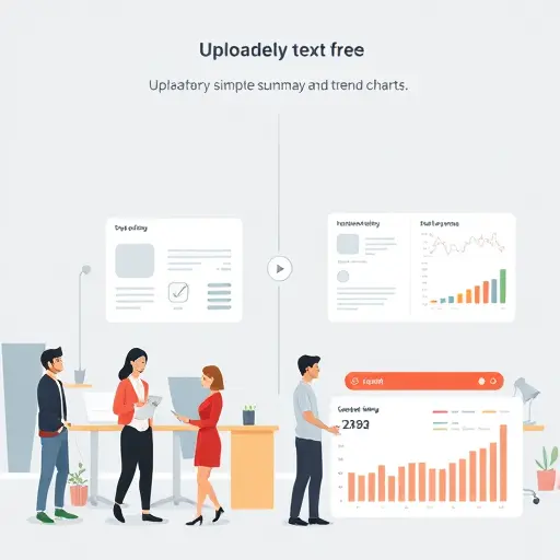 step-by-step upload flow illustration, user selects PDF/image, AI generates summary and trend charts, clean UI, dark theme, text-free