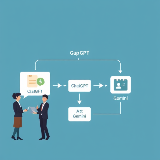 simple animated flowchart: user app sending request to GapGPT API, GapGPT routing query to selected model (ChatGPT, Claude, Gemini)