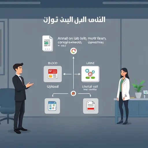 animated workflow illustration showing upload of lab PDF and instant AI interpretation, icons for blood and urine tests, abstract logos for ChatGPT Claude Gemini, dark theme, text-free