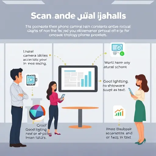cartoon-style infographic showing phone camera tips for scanning documents: