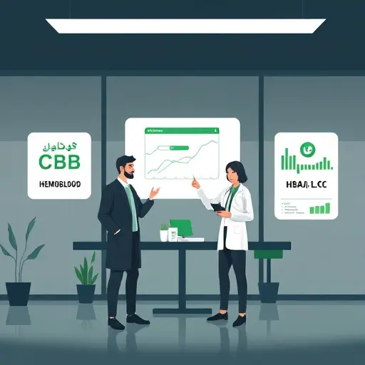 minimalist icons representing CBC, hemoglobin, HbA1c, LDL, triglycerides with abstract medical charts, dark theme, green accents, text-free