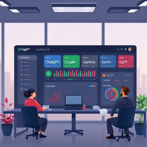 (ChatGPT, Claude, Gemini) with a dream analysis section; modern dark UI; professional look; text-free