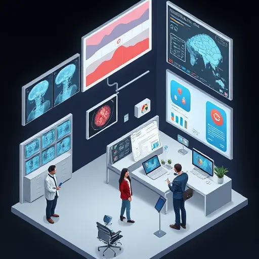 isometric illustration of medical AI pipeline:
