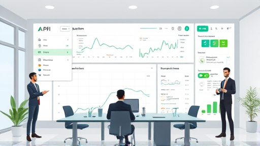 animated developer dashboard illustration showing API usage analytics, model selection menu, JSON response preview, clean Persian style, accent green highlights, text-