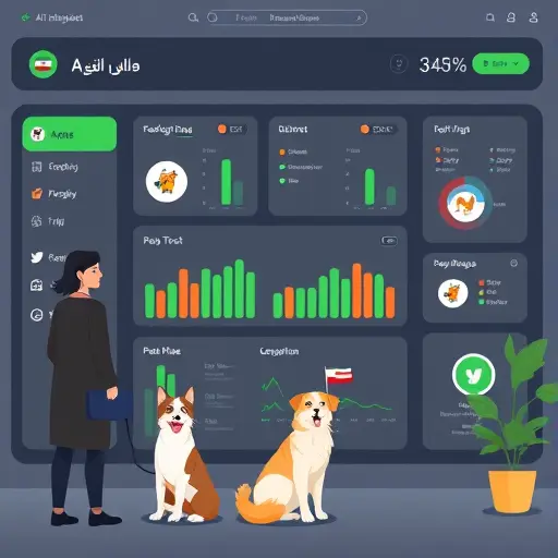 abstract AI assistant dashboard with pet icons (dog, cat)