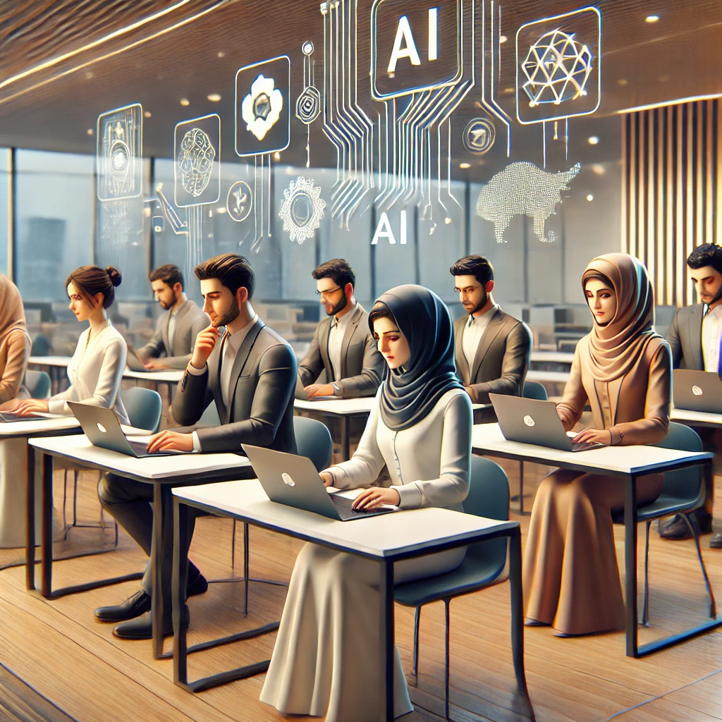 animated illustration of students using AI-
