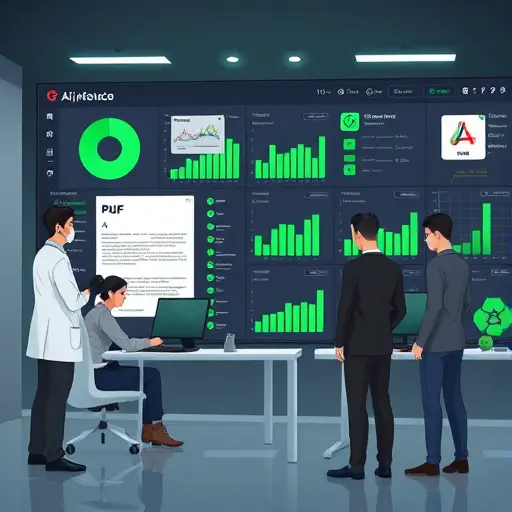 animated illustration of an AI platform analyzing a medical lab PDF on a dark-