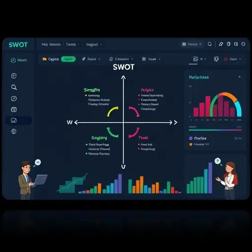 animated illustration of a SWOT matrix diagram (Strengths, Weaknesses, Opportunities, Threats)