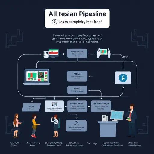 animated flowchart illustrating an AI testing pipeline for LLM and computer vision models, dark theme matching #171717
