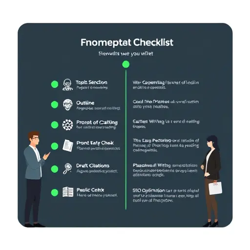 animated checklist workflow for academic writing using AI: topic selection, outline, prompt crafting, draft, citations, plagiarism check, SEO optimization;