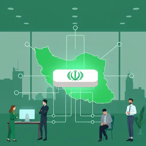illustrated map of Iran connected to a cloud-