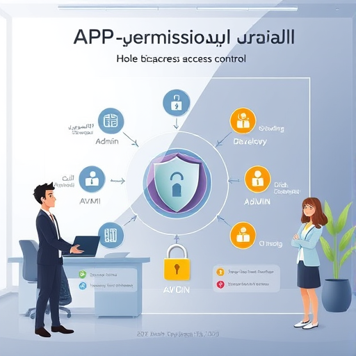 abstract API permission diagram, role-based access control chart with cartoon user icons ()