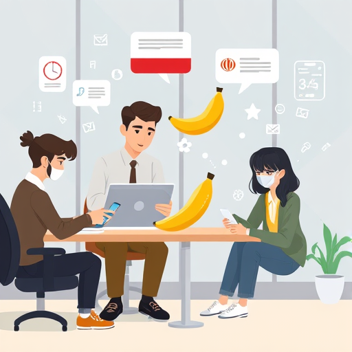 animated illustration of Iranian students and freelancers using a small banana-