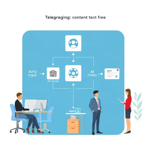 minimal workflow illustration showing AI-powered content generation for Telegram: prompt input -> AI models (ChatGPT, Claude, Gemini) -> captions/posts ->