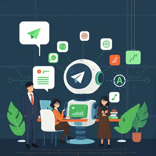illustrated Telegram bot with AI icons (chat bubbles, neural network nodes)