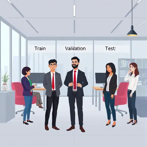 dataset splitting visualization, animated style: train, validation, test, and a golden set; dark UI theme, minimal icons, no text