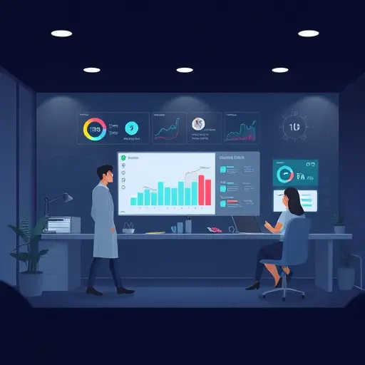 animated illustration of lab test interpretation with AI, charts, ranges, and a friendly dashboard, dark theme matching #171717