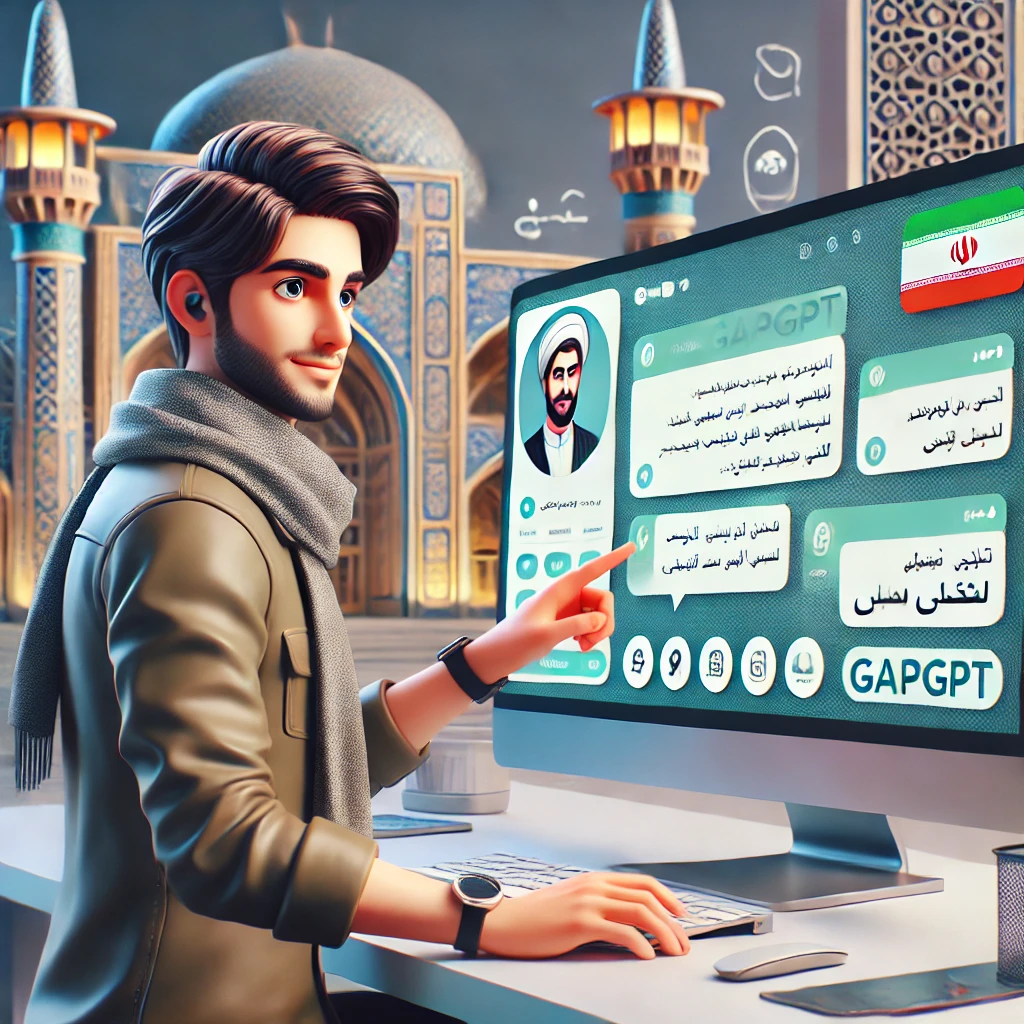 Persian-themed animated UI illustration: