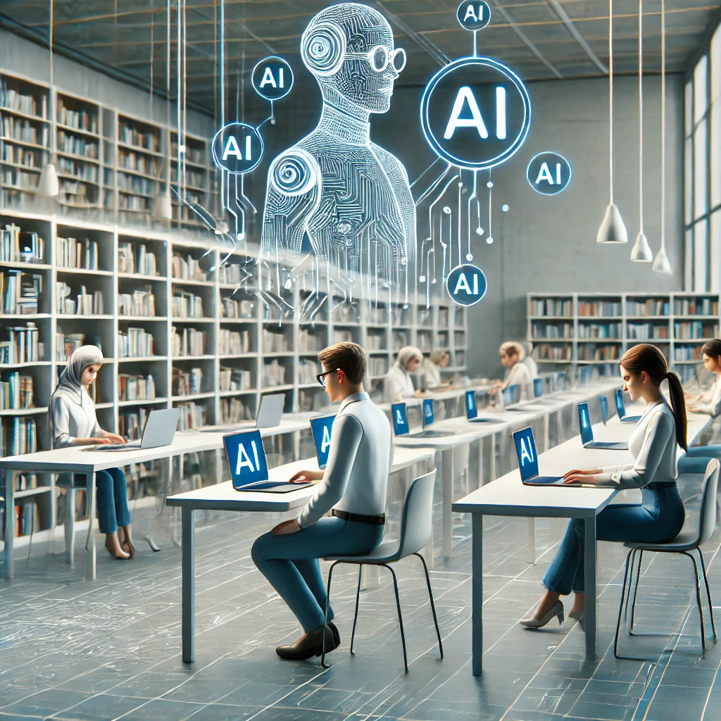 animated illustration of students using AI-