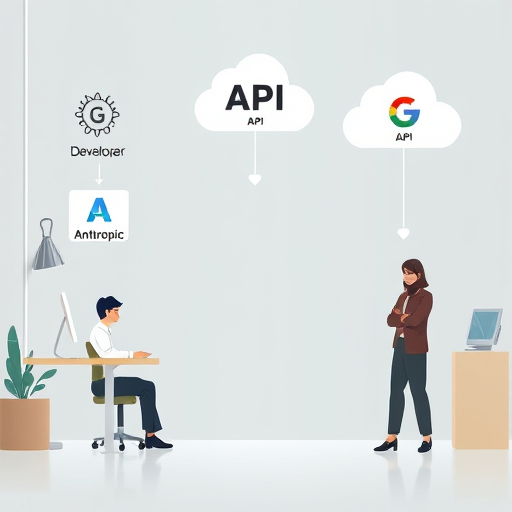 modern API access flow illustration..
