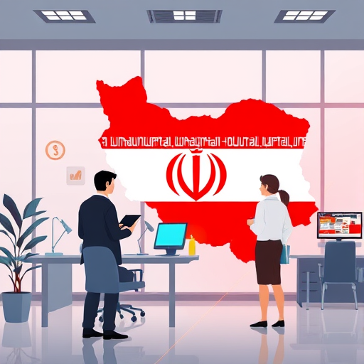 abstract warning illustration, cartoon style, animated error icons, slow connection symbols, abstract Iran map with digital barriers, API blocks, text-free
