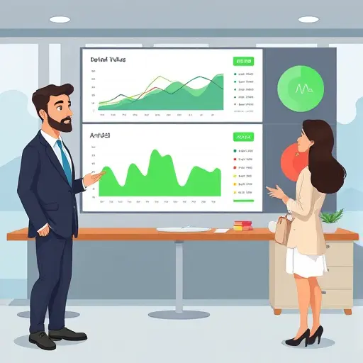 cartoon-style dashboard showing trend analysis of lab values over time, multi-