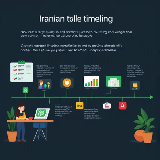 illustrated content publishing timeline aligned to Iranian calendar motifs (Persian patterns, Nowruz and Yalda icons)