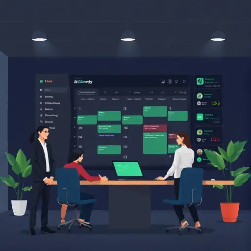 animated calendar and scheduling dashboard with AI assistant recommendations, dark background, green accent color, minimal, no text