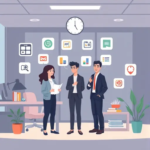 cartoon-style illustration of mindfulness, journaling, and time-