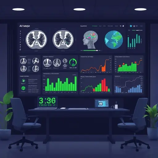 modern illustration of a medical AI platform dashboard analyzing radiology images and lab charts, dark UI matching #171717